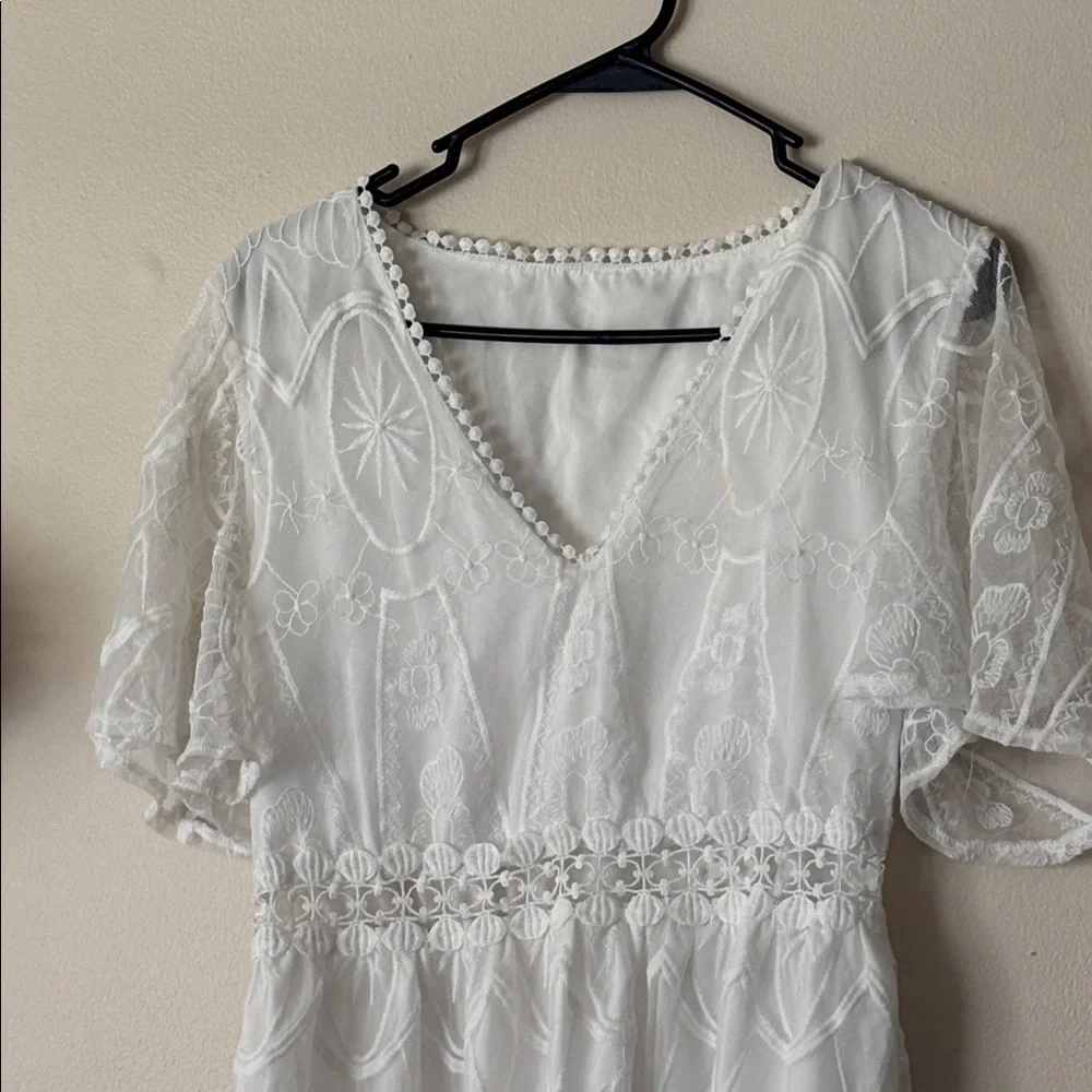 Source Unknown White Flutter Sleeve Midi Sundress - Picture 3 of 5